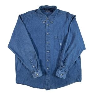 Nautica Mens XXL Denim Button Down Shirt Blue‎ Long Sleeve Cotton J-Class Logo